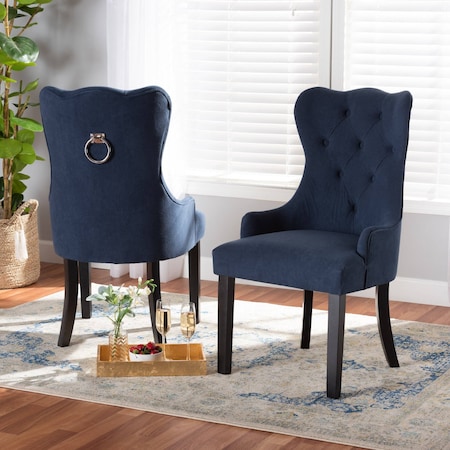 Fabre Transitional Navy Blue Velvet Upholstered And Dark Brown Finished Wood Dining Chair Set PR